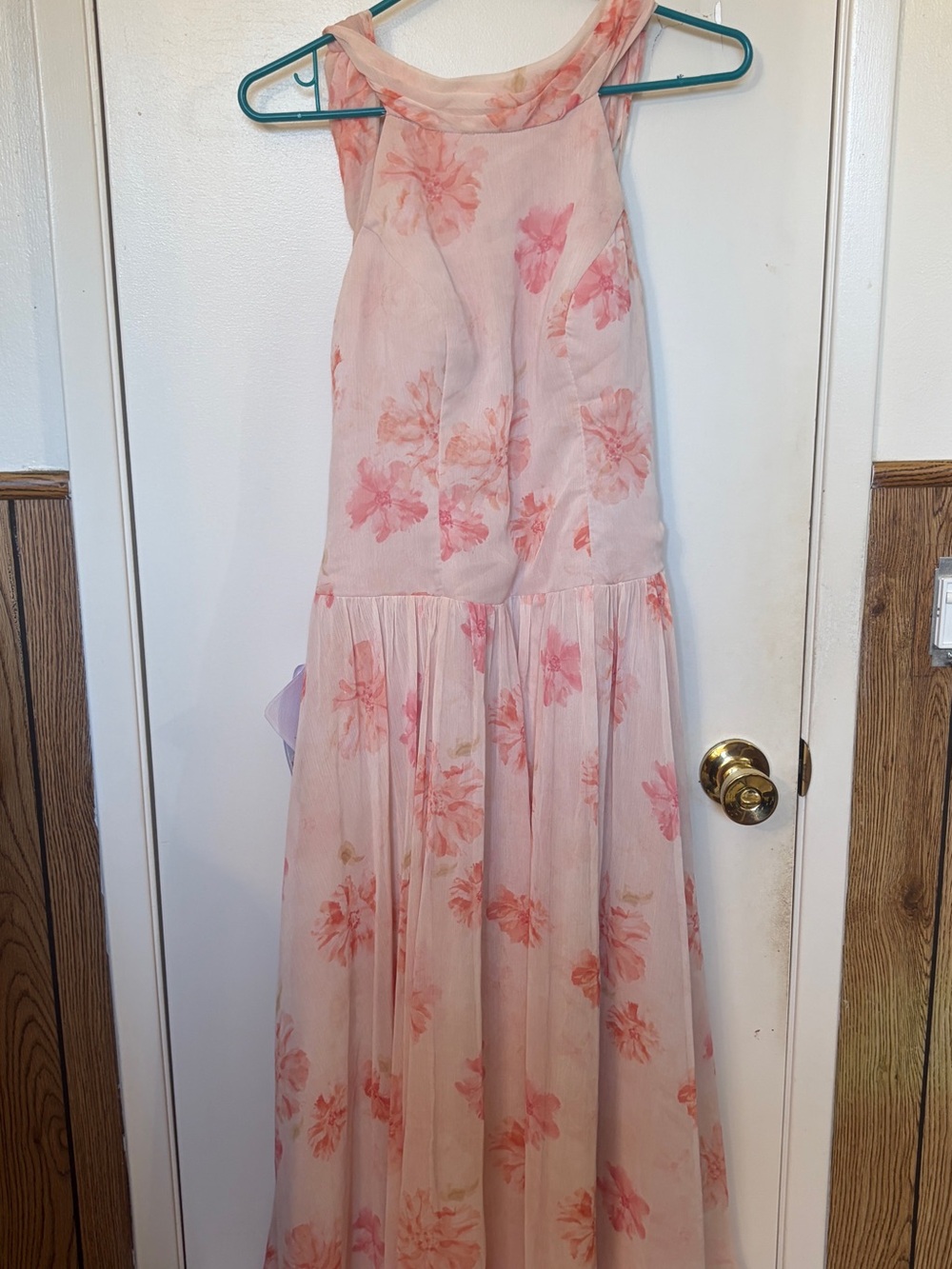 Pink Floral Halter Maxi Dress